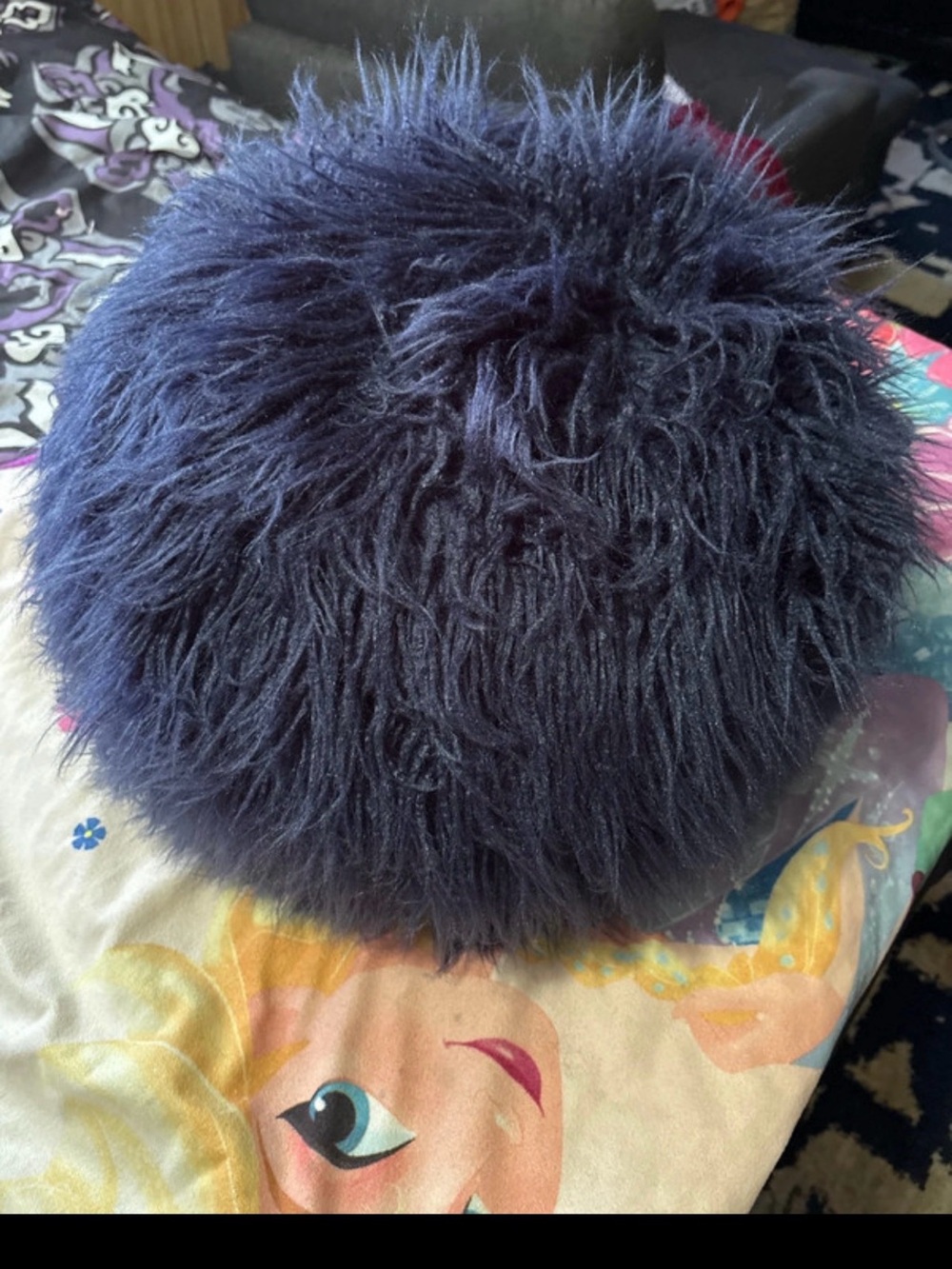 Plush Round Faux Fur Accent Pillow - Navy
